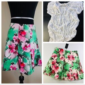 Red Berry Faux Leather Floral Skater Skirt